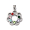 304 Stainless Steel Pendants, with Colorful Rhinestone, Flower Charms, Stainless Steel Color, 22x20x3mm, Hole: 4.5x3.5mm