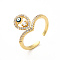 Clear Cubic Zirconia Teardrop with Enamel Evil Eye Open Cuff Ring, Brass Jewelry for Women, Real 18K Gold Plated, Cadmium Free & Nickel Free & Lead Free, US Size 7 3/4(17.9mm)