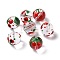 Transparent Glass Beads, Hand Drawn Beads, with Enamel, Round, Red, Cherry Pattern, 14~15x13~13.5mm, Hole: 1.5~1.6mm