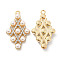 Alloy Pendants, with Crystal Rhinestone and ABS Plastic Imitation Pearl, Rhombus Charm, Lead Free & Cadmium Free, Light Gold, 29x16.5x4.5mm, Hole: 1.8mm
