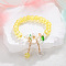 Daisy Crackle Glass Round Beaded Stretch Bracelets, Alloy Cable Chain Charm Bracelets for Women, Yellow, Inner Diameter: 2-1/2 inch(6.5cm)