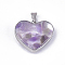 Natural Amethyst Pendants, with Glass and 304 Stainless Steel Findings, Heart, Stainless Steel Color, 19x21x6mm, Hole: 3x5.5mm