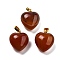Natural Carnelian Pendants, Heart Charms with Brass Snap on Bails, Golden, Dyed & Heated, 18x15.5x10mm, Hole: 5x3mm