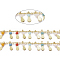 Handmade Glass Beaded Chains, with Real 18K Gold Plated Brass Side Twisted Chains Curb Chains, with Spool, Long-Lasting Plated, Soldered, Colorful, 2.5x2x1mm, teardrop,: 10x3x3mm, about 32.8 Feet(10m)/roll