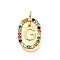Brass Micro Pave Cubic Zirconia Pendants, Cadmium Free & Nickel Free & Lead Free, Real 18K Gold Plated, Oval with Letter Charms, Letter G, 18.5x11x3.5mm, Hole: 2x1.5mm