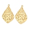 Ion Plating(IP) 304 Stainless Steel Big Pendants, Textured Teardrop Charm, Real 18K Gold Plated, 51x30x2.1mm, Hole: 2.5mm