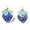 Handmade Flower Epoxy Resin Pendants, with Brass Peg Bails and Glass Micro Beads, Bud, Golden, Medium Purple, 14~15x9~10x9~10mm, Hole: 1.2mm