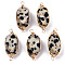 Natural Dalmatian Jasper Links/Connectors, Light Gold Tone Brass Wire Wrapped, Rectangle Octagon, 22~24x9~10x8.5mm, Hole: 1.6mm