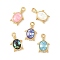 Rack Plating Brass & Shell Pendants, Tortoise Charms, with Enamel, Long-lasting Plated, Cadmium Free & Lead Free, Real 18K Gold Plated, 12x7x3.5mm, Hole: 1.1mm