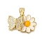 Rack Plating Brass Micro Pave Cubic Zirconia Pendants, with Enamel, Long-Lasting Plated, Lead Free & Cadmium Free, Flower with Butterfly Charms, with Jump Ring, Real 18K Gold Plated, 14.5x20.5x6mm, Hole: 4x3mm