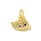 Brass Micro Pave Cubic Zirconia Charms, Cadmium Free & Nickel Free & Lead Free, Real 18K Gold Plated, Eye Charms, Colorful, 7x9.5x1.5mm, Hole: 3mm