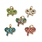 304 Stainless Steel  Rhinestone Pendants, with Jump Ring, Bowknot Charm, Real 14K Gold Plated, Ion Plating(IP), Mixed Color, 15.5x11x2.5mm, Hole: 2.5mm