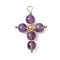 Natural Amethyst Pendants, with  Copper Wire, Cross, 33x22x6.5mm, Hole: 3x3.5mm