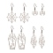 Non-Tarnish 4 Pair 4 Style Spider & Coffin & Web 201 Stainless Steel Dangle Earrings, 304 Stainless Steel Jewelry for Halloween, Stainless Steel Color, 30~63mm, Pin: 0.7mm, 1 Pair/style