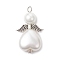 50Pcs ABS Plastic Imitation Pearl & Glass Pearl Pendants, Angel Charm, with Antique Silver Alloy & Platinum Iron Loop, White, 37x18x10mm, Hole: 3.5mm