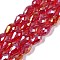 Transparent Electroplate Glass Beads Strands, AB Color Plated, Faceted, Teardrop, Crimson, 5~6x4mm, Hole: 0.9mm, about 65~67pcs/strand, 15.35~16.4''(39~41cm)