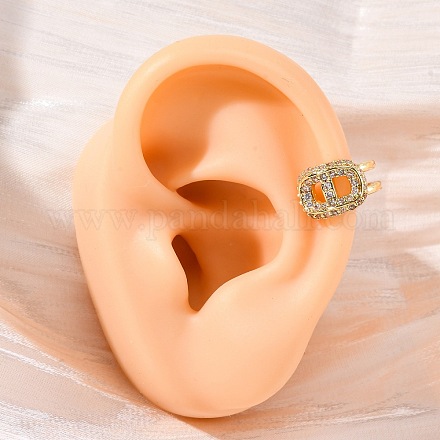 Овальные серьги-каффы из латуни с микропаве из прозрачных кубических цирконий EJEW-K305-05G-1