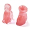 Cherry Quartz Glass Carved Dog Figurines, for Home Office Desktop Decoration, 10~13x16~18x24~25mm