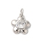 Rack Plating Brass Clear Cubic Zirconia Pendants, with Jump Ring, Long-Lasting Plated, Lead Free & Cadmium Free, Flower, Platinum, 17x13x3mm, Hole: 3mm