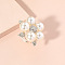 Alloy Rhinestone Adjustable Cuff Rings for Women, Flower, with Imitation Pearls, Silver