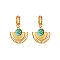 Golden Stainless Steel Fan Dangle Hoop Earrings, Fan: 24.4x28mm