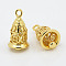 Real 18K Gold Plated Brass Buddhist Bell Pendants, Buddha Jewelry Findings, 19x11mm, Hole: 2mm