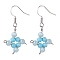 Rhombus Glass Beaded Dangle Earrings, with 304 Stainless Steel Findings, Light Sky Blue, 38~39x18.5~19.5mm