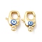 Brass Lobster Claw Clasps, Cadmium Free & Nickel Free & Lead Free, with Enamel, Real 18K Gold Plated, Long-Lasting Plated, Evil Eye Pattern, Blue, 20x12.5x6~7mm, Hole: 2~3mm