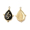 PVD Vacuum Plating 201 Stainless Steel Enamel Pendants, Real 18K Gold Plated, Teardrop with Snake Pattern Charm, Black, 21.5x14x2mm, Hole: 1.4mm