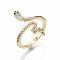 Brass Micro Pave Clear Cubic Zirconia Cuff Rings, Open Rings, Wide Band Rings, Cadmium Free & Nickel Free & Lead Free, Snake, Real 16K Gold Plated, US Size 6 3/4, 17mm