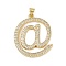 Brass Micro Pave Cubic Zirconia Pendants, @ Shape, Cadmium Free & Lead Free, Rack Plating, Long-Lasting Plated, Real 18K Gold Plated, Clear, 30x24x3mm, Hole: 3.5x3mm