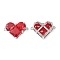 Brass Pave Cubic Zirconia Connector Charms, Heart Links, Cadmium Free & Nickel Free & Lead Free, Real Platinum Plated, Red, 18.5x26x7.5mm, Hole: 1.6mm