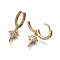 Brass Dangle Hoop Earrings, with Micro Pave Cubic Zirconia, Star, Colorful, Real 18K Gold Plated, 29mm, Pin: 0.7mm