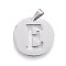 Non-Tarnish 201 Stainless Steel Pendants, Flat Round with Letter, Stainless Steel Color, Letter E, 20x1.3mm, Hole: 4x3mm