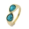 Ion Plating(IP) 304 Stainless Steel Rhinestone Teardrop Cuff Open for Women, Real 14K Gold Plated, Blue Zircon, Inner Diameter: 18mm
