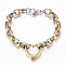 Two Tone 201 Stainless Link Steel Bracelets, with 201 Stainless Steel Pendants, Heart, Golden & Stainless Steel Color, 8-5/8 inch(220mm)