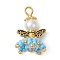 Handmade Nylon Wired Glass Beaded Pendants with Alloy Beads and Glass Pearl Beads, Angel, Deep Sky Blue, 23x14~16x13~15mm, Hole: 3.5x3mm