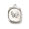 Brass Pave Natural White Shell Pendants, Rectangle with Butterfly Charms, Long-Lasting Plated, Platinum, 16.5x12.5x4mm, Hole: 1.4mm