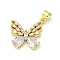 Brass Micro Pave Cubic Zirconia Pendants, Cadmium Free & Lead Free, Butterfly, Clear, 17.5x18x3.6mm, Hole: 5x3.5mm