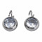 201 Stainless Steel Clear Cubic Zirconia Charms, Flat Round, Stainless Steel Color, 10.5x7x3.5mm, Hole: 2.5mm