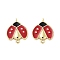 Rack Plating Brass Enamel Ladybug Connector Charms, Cadmium Free & Lead Free, Long-Lasting Plated, Red, Real 18K Gold Plated, 16x13x2mm, Hole: 1.2mm and 1mm