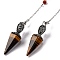 Natural Tiger Eye Pointed Hexagonal Cone Dowsing Pendulums, with Rack Plating Antique Silver Tone Alloy Findings and 7 Chakra Gemstone Round Beads, Cadmium Free & Lead Free, 213mm