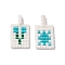 Seed Beads Beaded Charms, Rectangle with Sun & Flower Pendant, Medium Turquoise, 18~19x10x1.7mm, Hole: 4.5mm, 2pcs/set