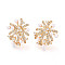 Flower Brass Micro Pave Clear Cubic Zirconia Stud Earrings, with Imitation Pearl, Long-Lasting Plated, Nickel Free, Real 18K Gold Plated, 21.5x18.5mm