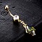 Piercing Jewelry, Brass Cubic Zirconia Navel Ring, Belly Rings, with 304 Stainless Steel Bar, Cadmium Free & Lead Free, teardrop, Real 18K Gold Plated, Olive Drab, 45x12mm, Bar: 15 Gauge(1.5mm), Bar Length: 3/8