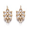 Brass Micro Pave Clear Cubic Zirconia Links Connectors, Long-Lasting Plated, Cadmium Free & Lead Free, Leaf, Light Gold, 14.5x7x2.5mm, Hole: 1.2mm