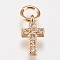 Brass Cubic Zirconia Tiny Cross Charms, Golden, 9x5x1.5mm, Hole: 2mm