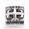 304 Stainless Steel Slide Charms/Slider Beads, For Leather Cord Bracelets Making, Rectangle with Cross, Antique Silver, 12.5x11.5x9mm, Hole: 5.5x11mm