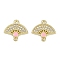 Alloy Crystal Rhinestone Fan Connector Charms, with Pink Enamel, Lead Free & Cadmium Free & Nickel Free, Rack Plating, Golden, 14.5x15.5x2mm, Hole: 1mm and 2mm