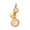 Natural Rose Quartz Pendants, 304 Stainless Steel Flat Round Charms, Ion Plating(IP), Golden, 35.5x15x6~7mm, Hole: 5x3mm